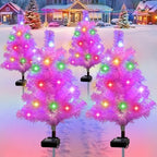 Solar Pink Christmas Tree Garden Stake 4 Pack Outdoor Christmas Tree Yard
