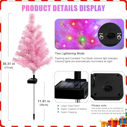 Solar Pink Christmas Tree Garden Stake 4 Pack Outdoor Christmas Tree Yard, alternate view 3