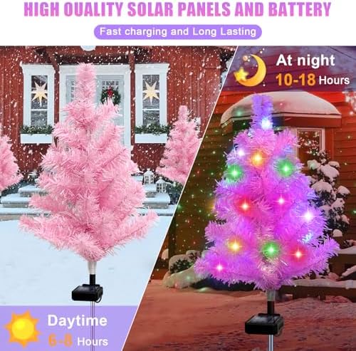 Solar Pink Christmas Tree Garden Stake 4 Pack Outdoor Christmas Tree Yard, alternate view 5