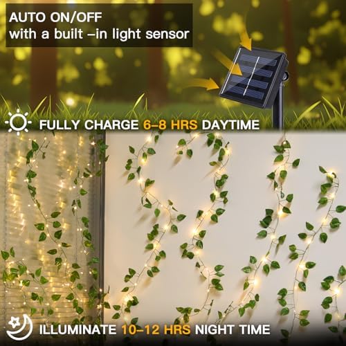 Solar Pothos String Lights 33ft 100LED Vines with Lights Warm White in Pothos, alternate view 5