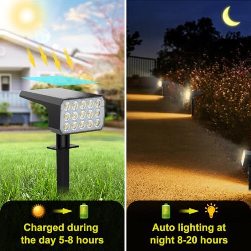 Solar Spot Lights Outdoor, 6 Pack Outdoor Solar Lights for Yard, 4 Lighting Mode Solar Landscape Spotlights with, alternate