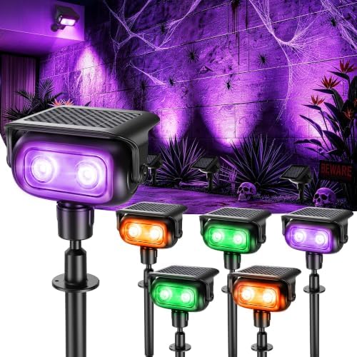 Solar Spot Lights Outdoor, 6 Pack RGB Landscape Lighting Spotlight