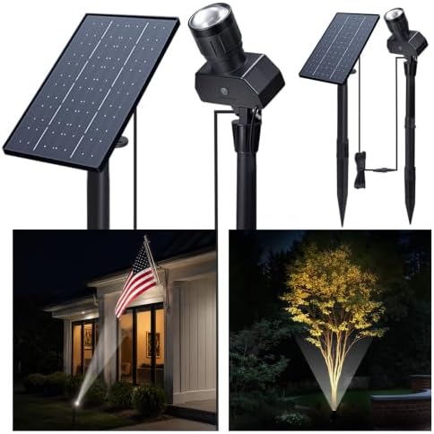 Solar Spot Lights Outdoor, Adjustable Beam Focus Uplights for Trees, Waterproof Separate Panel Bright Spotlight