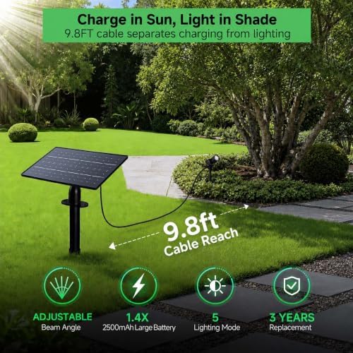 Solar Spot Lights Outdoor, Adjustable Beam Focus Uplights for Trees, Waterproof Separate Panel Bright Spotlight, alternate
