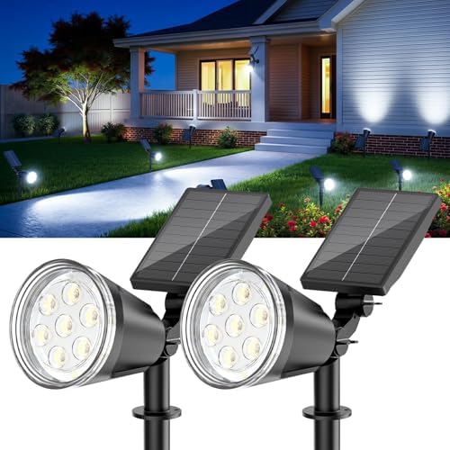 Solar Spot Lights Outdoor Cool White, 1000LM Big Adjustable Solar Lights Outdoor Waterproof, 2-in-1 Bright Solar