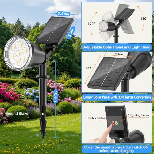 Solar Spot Lights Outdoor Cool White, 1000LM Big Adjustable Solar Lights Outdoor Waterproof, 2-in-1 Bright Solar, alternate