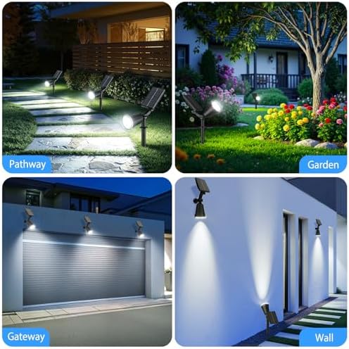 Solar Spot Lights Outdoor Cool White, 1000LM Big Adjustable Solar Lights Outdoor Waterproof, 2-in-1 Bright Solar, alternate