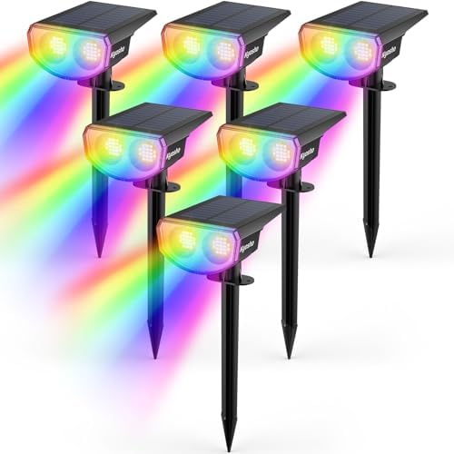 Solar Spot Lights Outdoor, IP67 Waterproof Solar Lights for Yard, Garden and Walkways, 38 LEDs RGBW Multicolor
