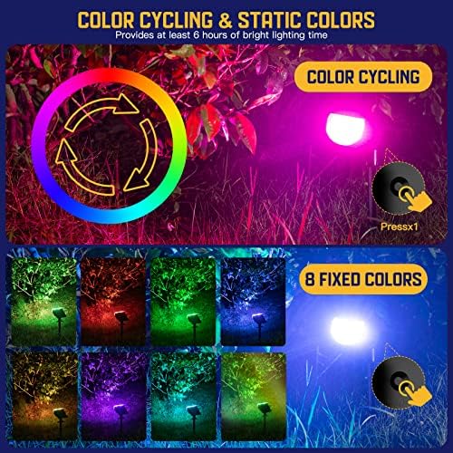 Solar Spot Lights Outdoor, IP67 Waterproof Solar Lights for Yard, Garden and Walkways, 38 LEDs RGBW Multicolor, alternate