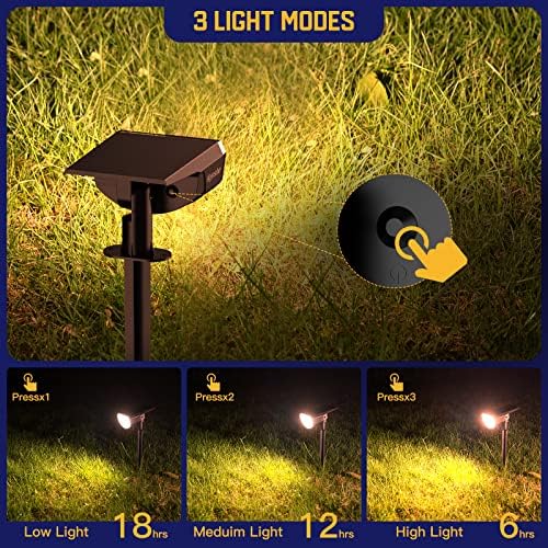 Solar Spot Lights Outdoor Warm White, 38 LEDs Solar Landscape Lights IP67 Waterproof, 2-in-1 Outdoor Spotlights, alternate
