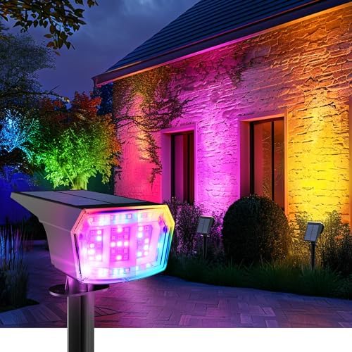 Solar Spot Lights Outdoor Waterproof, 10 Packs, RGB