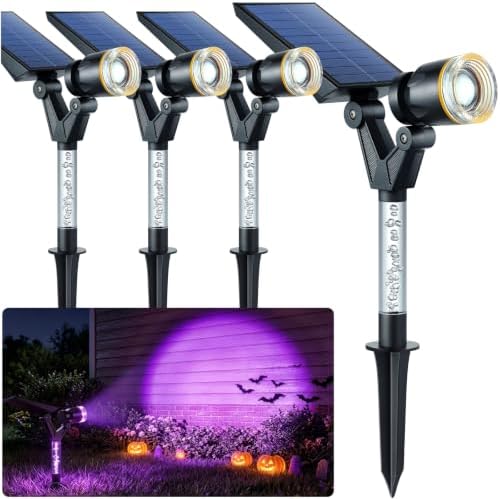 Solar Spot Lights Outdoor Waterproof Purple Lens LED 4 Pack