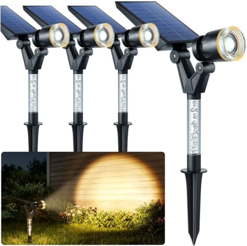Solar Spot Lights Outdoor Waterproof Warm Lens LED 4 Pack