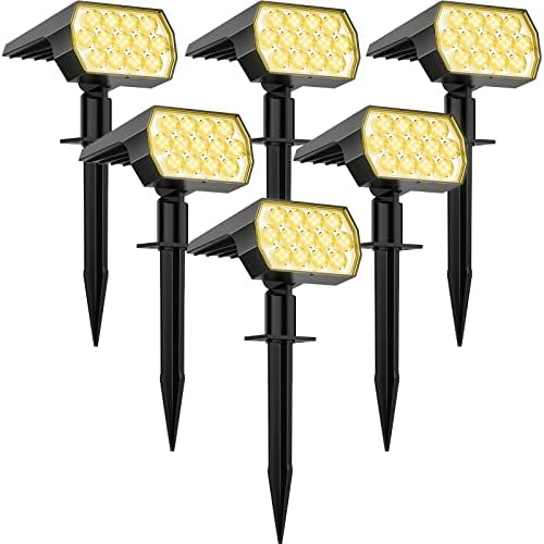 Solar Spotlight Outdoor, IP68 Waterproof, 65 LED, Warm White, 6 Pack in Warm White