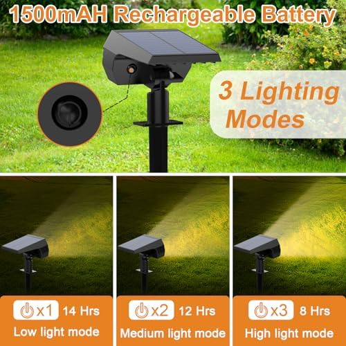 Solar Spotlight Outdoor, IP68 Waterproof, 65 LED, Warm White, 6 Pack in Warm White, alternate view 3