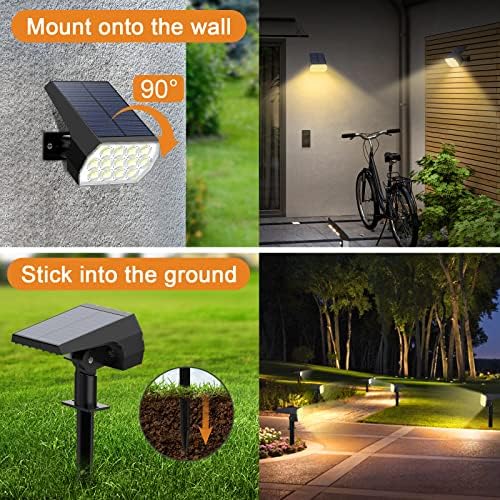 Solar Spotlight Outdoor, IP68 Waterproof, 65 LED, Warm White, 6 Pack in Warm White, alternate view 5