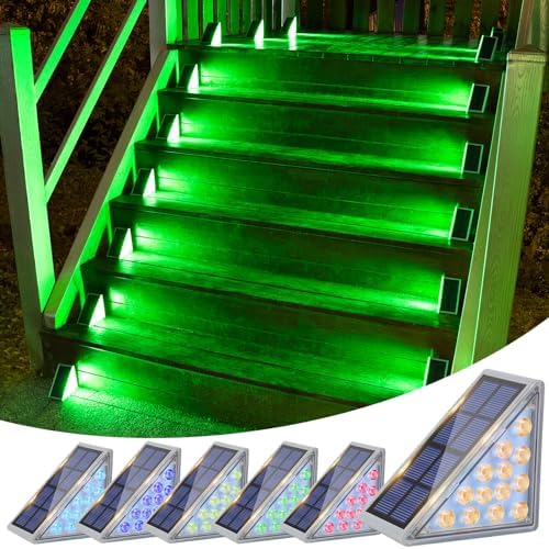 Solar Stair Lights 6 Pack, 7 Fixed Colors Solar Step Lights Outdoor