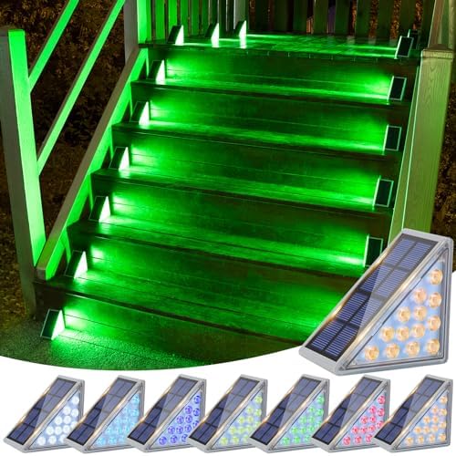Solar Stair Lights 8 Pack, 7 Fixed Colors Solar Step Lights Outdoor