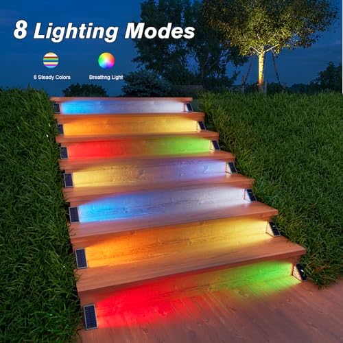 Solar Stair Lights 8 Pack, 7 Fixed Colors Solar Step Lights Outdoor, alternate view 3
