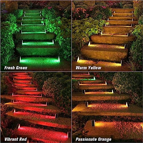 Solar Stair Lights 8 Pack, 7 Fixed Colors Solar Step Lights Outdoor, alternate view 4