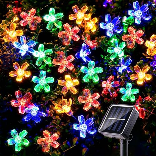 Solar String Flower Lights Outdoor 100 LED 40Ft Multi-Color Christmas Fairy Lights with 8 Lighting Modes