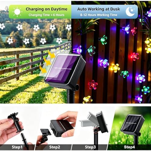 Solar String Flower Lights Outdoor 2 Pack 200 LED 80Ft Multi-Color Christmas Fairy Lights with 8 Lighting Modes, alternate