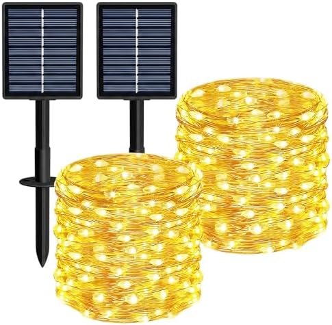 Solar String Lights 2 Pack Total 66FT 200LED Solar Fairy Lights Outdoor Waterproof 8 Lighting Modes Twinkle