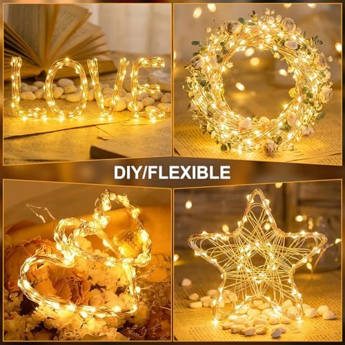 Solar String Lights 2 Pack Total 66FT 200LED Solar Fairy Lights Outdoor Waterproof 8 Lighting Modes Twinkle, alternate view 5