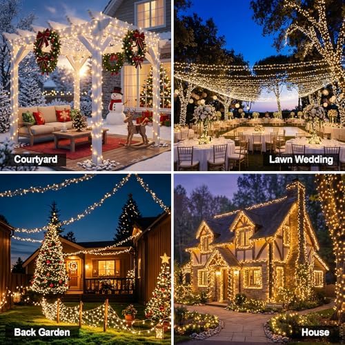 Solar String Lights 2 Pack Total 66FT 200LED Solar Fairy Lights Outdoor Waterproof 8 Lighting Modes Twinkle, alternate view 6