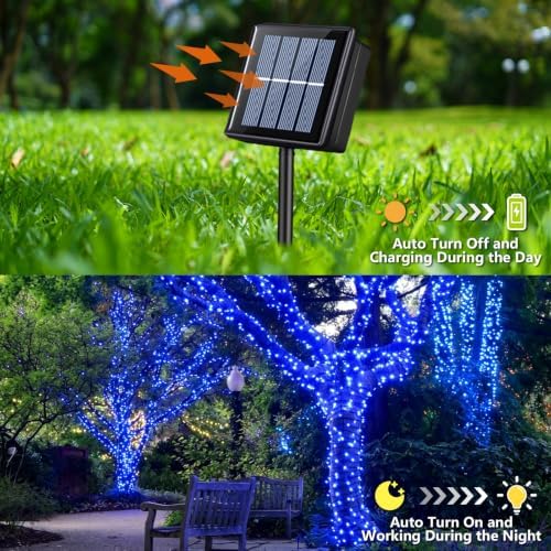 Solar String Lights Outdoor Waterproof, 2 Packs Each 33ft 100 LED Blue Lights, 8 Modes Twinkle Light for, alternate view 2