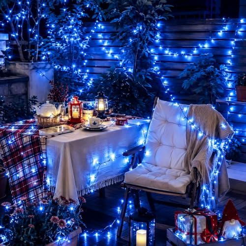 Solar String Lights Outdoor Waterproof, 2 Packs Each 33ft 100 LED Blue Lights, 8 Modes Twinkle Light for, alternate view 3