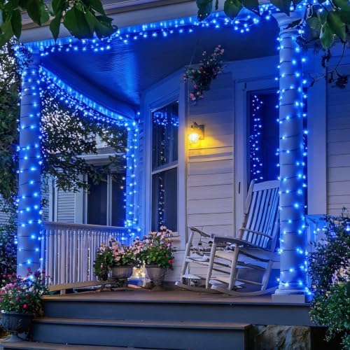Solar String Lights Outdoor Waterproof, 2 Packs Each 33ft 100 LED Blue Lights, 8 Modes Twinkle Light for, alternate view 4