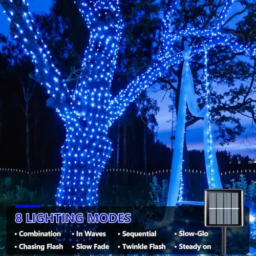 Solar String Lights Outdoor Waterproof, 2 Packs Each 33ft 100 LED Blue Lights, 8 Modes Twinkle Light for, alternate view 5
