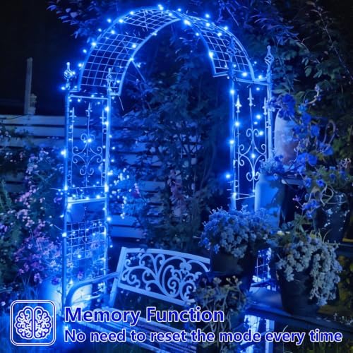 Solar String Lights Outdoor Waterproof, 2 Packs Each 33ft 100 LED Blue Lights, 8 Modes Twinkle Light for, alternate view 6