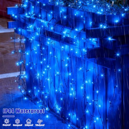 Solar String Lights Outdoor Waterproof, 2 Packs Each 33ft 100 LED Blue Lights, 8 Modes Twinkle Light for, alternate view 7