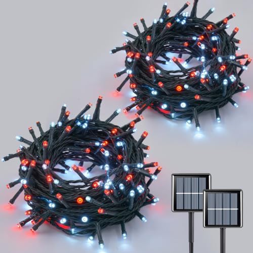 Solar String Lights Outdoor Waterproof, 2 Packs Each 33ft 100 LED Lights, 8 Modes Twinkle Light for Christmas