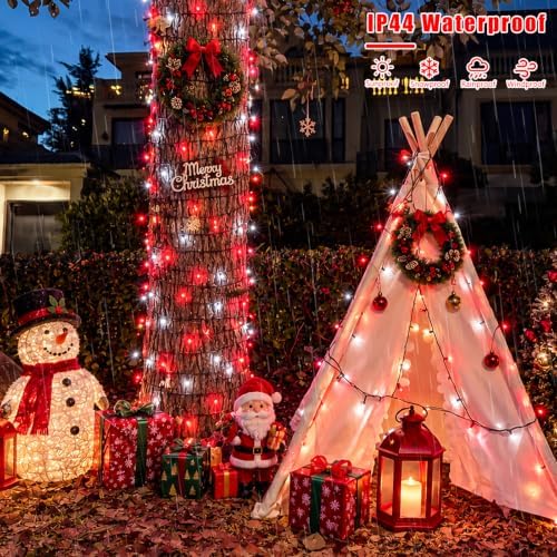 Solar String Lights Outdoor Waterproof, 2 Packs Each 33ft 100 LED Lights, 8 Modes Twinkle Light for Christmas, alternate view