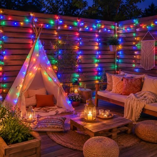 Solar String Lights Outdoor Waterproof, 2 Packs Each 33ft 100 LED Multicolor Lights, 8 Modes Twinkle Light for, alternate