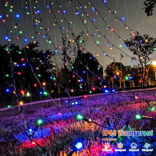 Solar String Lights Outdoor Waterproof, 2 Packs Each 33ft 100 LED Multicolor Lights, 8 Modes Twinkle Light for, alternate