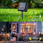 Solar String Lights Outdoor Waterproof, 2 Packs Each 33ft 100 LED Red White Blue Lights, 8 Modes 4th of July, alternate view