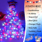 Solar String Lights Outdoor Waterproof, 2 Packs Each 33ft 100 LED Red White Blue Lights, 8 Modes 4th of July, alternate view
