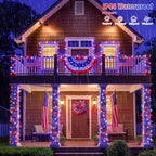 Solar String Lights Outdoor Waterproof, 2 Packs Each 33ft 100 LED Red White Blue Lights, 8 Modes 4th of July, alternate view