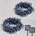 Solar String Lights Outdoor Waterproof, 2 Packs Each 33ft 100 LED White Lights, 8 Modes Twinkle Light for