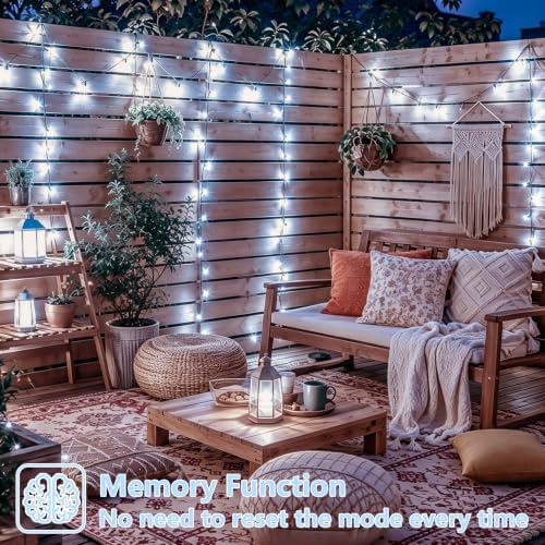 Solar String Lights Outdoor Waterproof, 2 Packs Each 33ft 100 LED White Lights, 8 Modes Twinkle Light for, alternate view 5