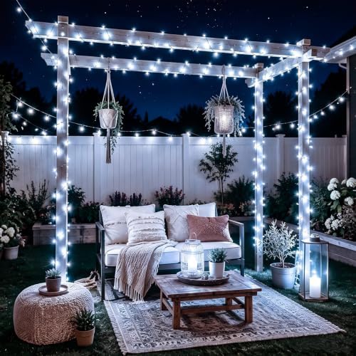Solar String Lights Outdoor Waterproof, 2 Packs Each 33ft 100 LED White Lights, 8 Modes Twinkle Light for, alternate view 6
