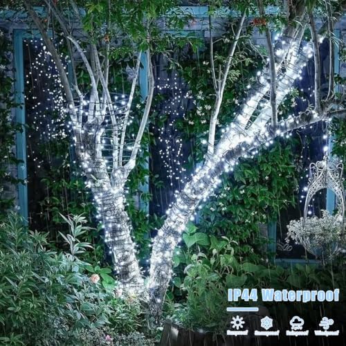 Solar String Lights Outdoor Waterproof, 2 Packs Each 33ft 100 LED White Lights, 8 Modes Twinkle Light for, alternate view 7