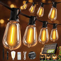 Solar String Lights Outdoor Waterproof with Remote & Timer, LED Shatterproof ST38 Bulbs, USB & Solar Powered