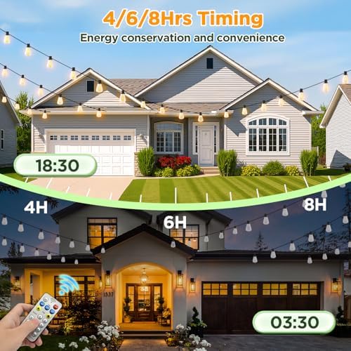 Solar String Lights Outdoor Waterproof with Remote & Timer, LED Shatterproof ST38 Bulbs, USB & Solar Powered, alternate view