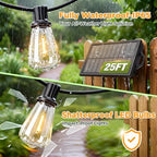 Solar String Lights Outdoor Waterproof with Remote & Timer, LED Shatterproof ST38 Bulbs, USB & Solar Powered, alternate view