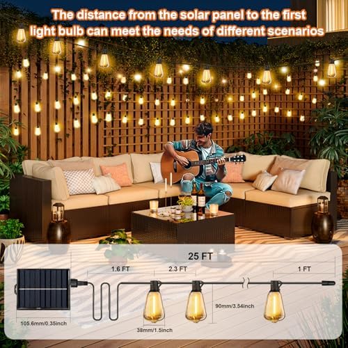 Solar String Lights Outdoor Waterproof with Remote & Timer, LED Shatterproof ST38 Bulbs, USB & Solar Powered, alternate view
